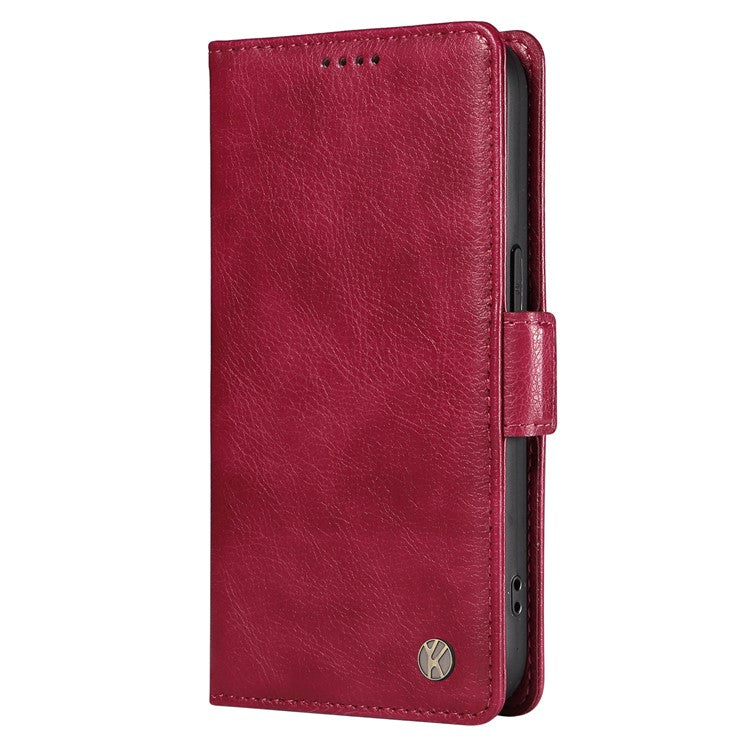 YIKATU YK-007 For Xiaomi Redmi Note 14 5G Case Side Buckle PU Leather Phone Cover Litchi Texture - Wine Red