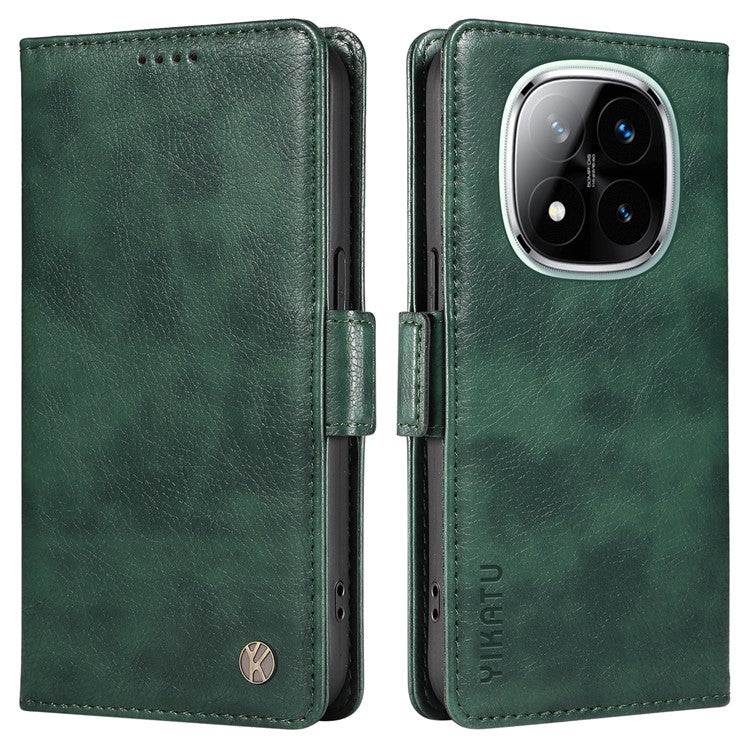 YIKATU YK-007 For Xiaomi Redmi Note 14 5G Case Side Buckle PU Leather Phone Cover Litchi Texture - Green