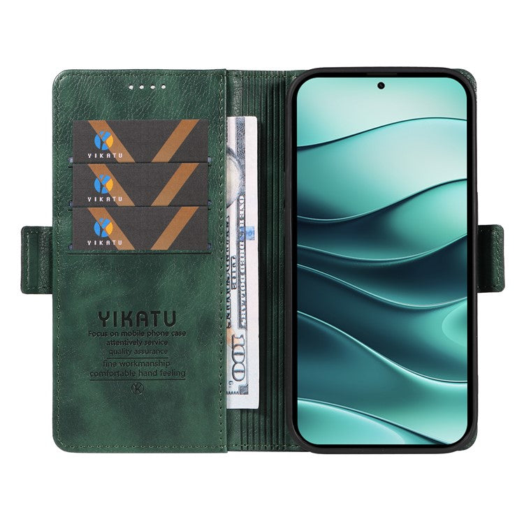 YIKATU YK-007 For Xiaomi Redmi Note 14 5G Case Side Buckle PU Leather Phone Cover Litchi Texture - Green