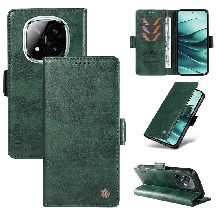 YIKATU YK-007 For Xiaomi Redmi Note 14 5G Case Side Buckle PU Leather Phone Cover Litchi Texture - Green