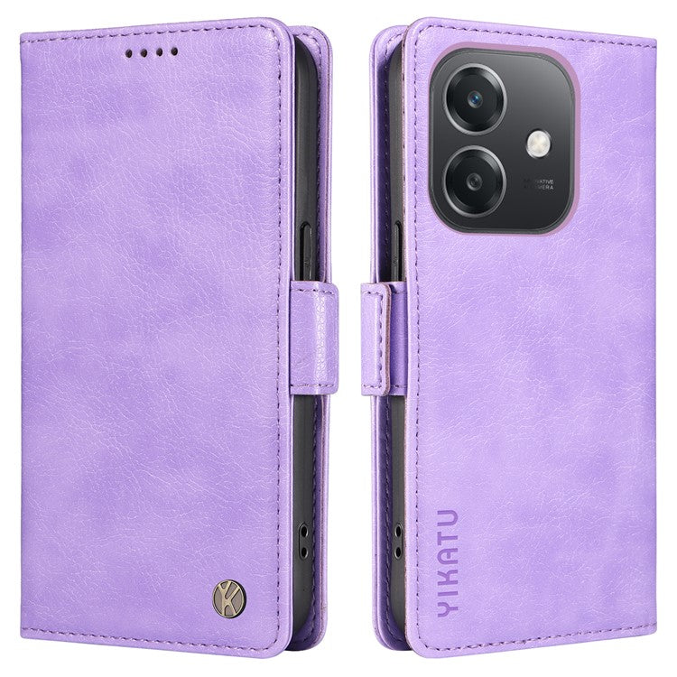 YIKATU YK-007 For Xiaomi Redmi Note 14 5G Case Side Buckle PU Leather Phone Cover Litchi Texture - Purple