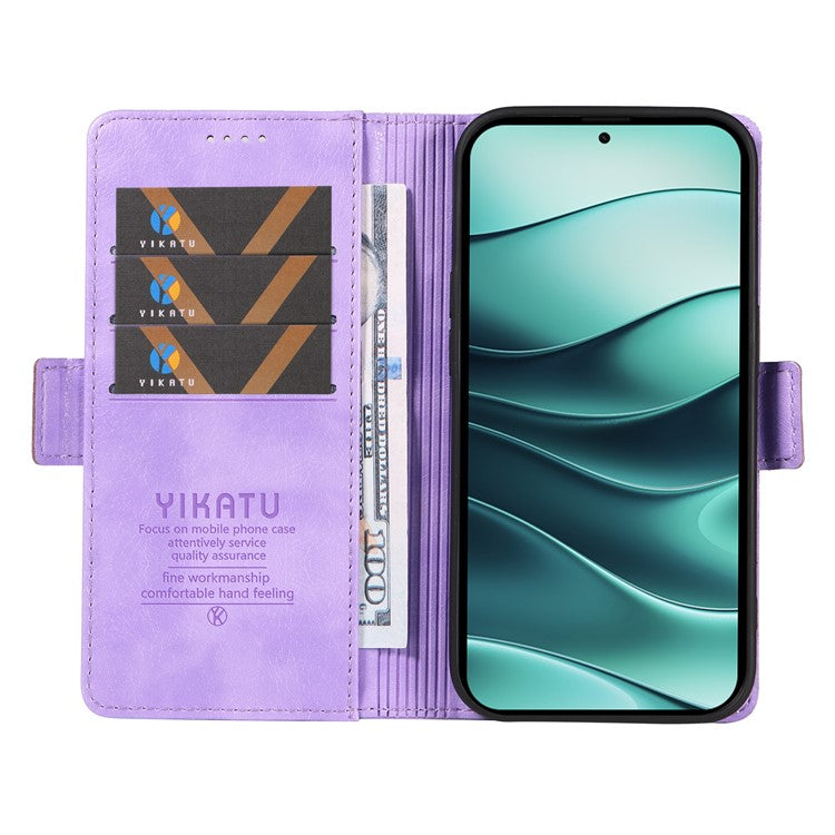 YIKATU YK-007 For Xiaomi Redmi Note 14 5G Case Side Buckle PU Leather Phone Cover Litchi Texture - Purple