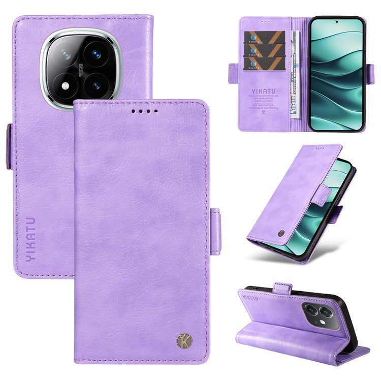 YIKATU YK-007 For Xiaomi Redmi Note 14 5G Case Side Buckle PU Leather Phone Cover Litchi Texture - Purple