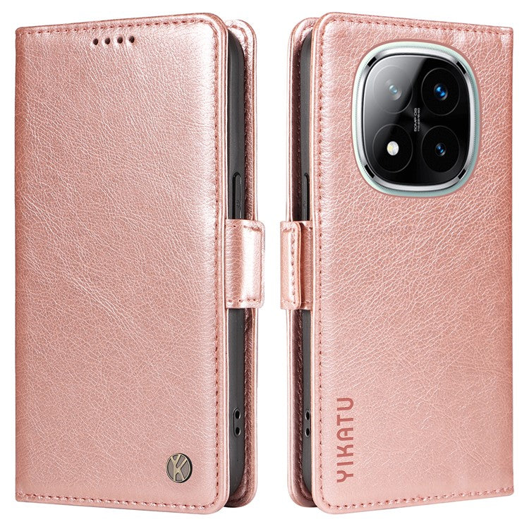 YIKATU YK-007 For Xiaomi Redmi Note 14 5G Case Side Buckle PU Leather Phone Cover Litchi Texture - Rose Gold