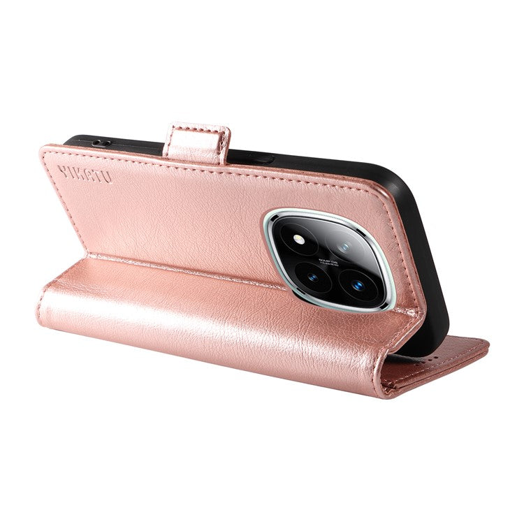 YIKATU YK-007 For Xiaomi Redmi Note 14 5G Case Side Buckle PU Leather Phone Cover Litchi Texture - Rose Gold