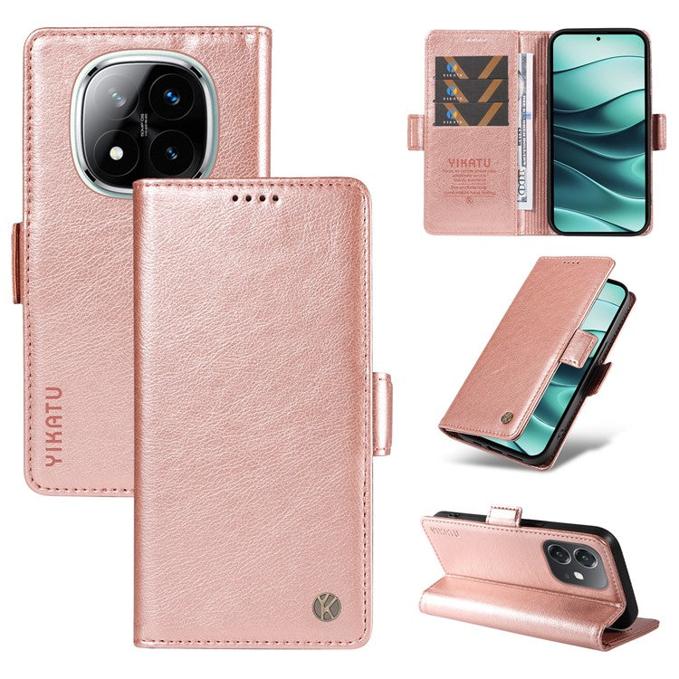 YIKATU YK-007 For Xiaomi Redmi Note 14 5G Case Side Buckle PU Leather Phone Cover Litchi Texture - Rose Gold