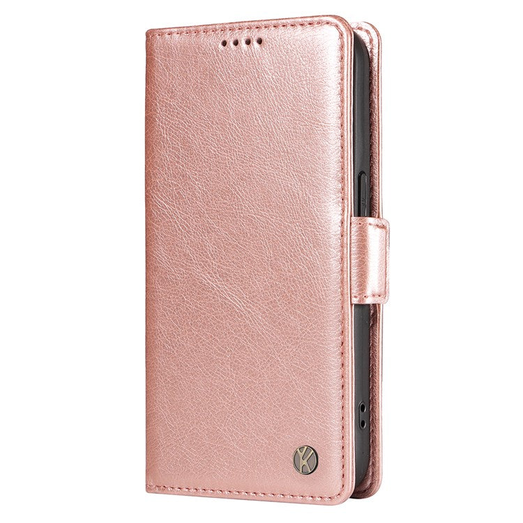 YIKATU YK-007 For Xiaomi Redmi Note 14 5G Case Side Buckle PU Leather Phone Cover Litchi Texture - Rose Gold