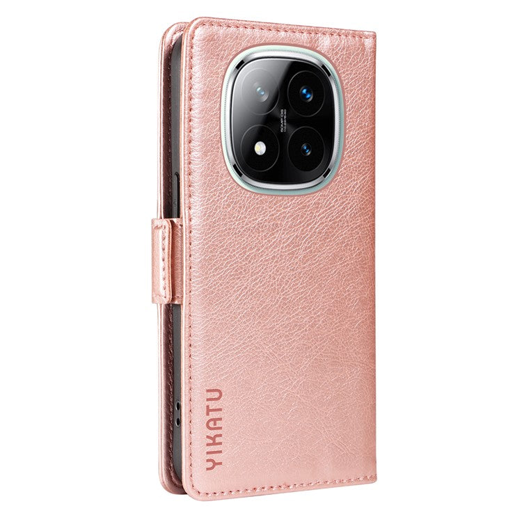 YIKATU YK-007 For Xiaomi Redmi Note 14 5G Case Side Buckle PU Leather Phone Cover Litchi Texture - Rose Gold