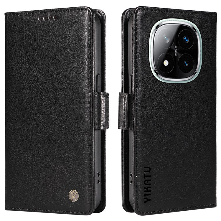 YIKATU YK-007 For Xiaomi Redmi Note 14 5G Case Side Buckle PU Leather Phone Cover Litchi Texture - Black