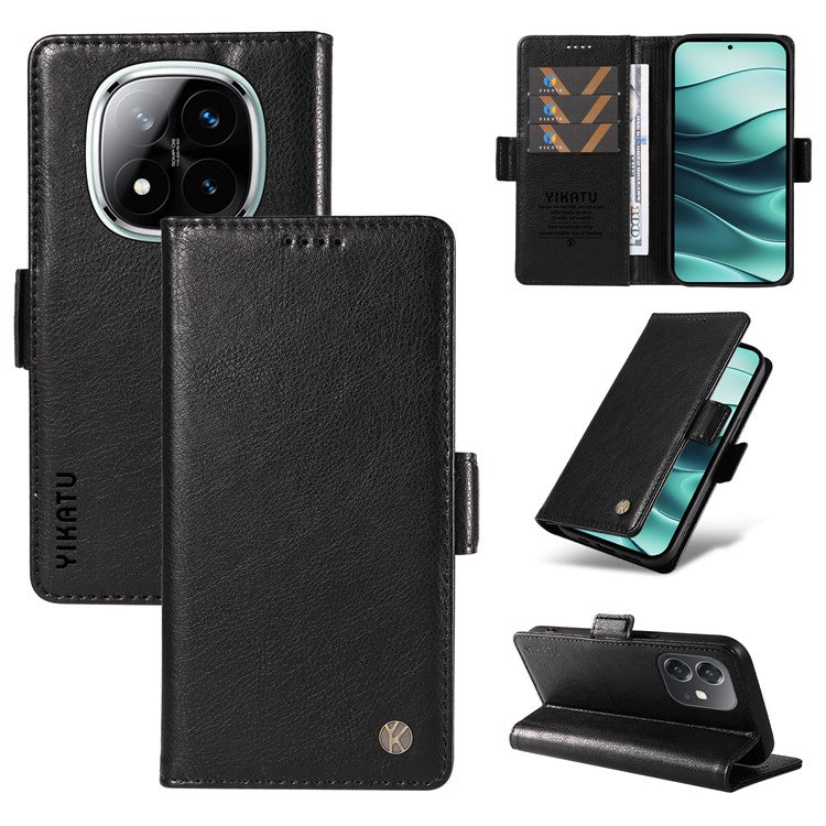 YIKATU YK-007 For Xiaomi Redmi Note 14 5G Case Side Buckle PU Leather Phone Cover Litchi Texture - Black