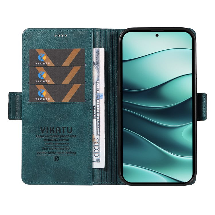 YIKATU YK-007 For Xiaomi Redmi Note 14 5G Case Side Buckle PU Leather Phone Cover Litchi Texture - Blue