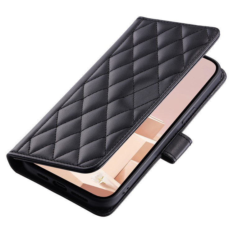 Leather Case for Xiaomi Poco C75 4G / Redmi 14R 5G / 14C 4G Wallet Rhombus Grid Phone Cover - Black