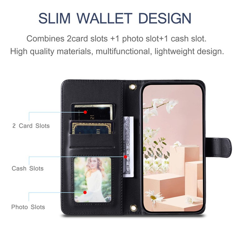 Leather Case for Xiaomi Poco C75 4G / Redmi 14R 5G / 14C 4G Wallet Rhombus Grid Phone Cover - Black