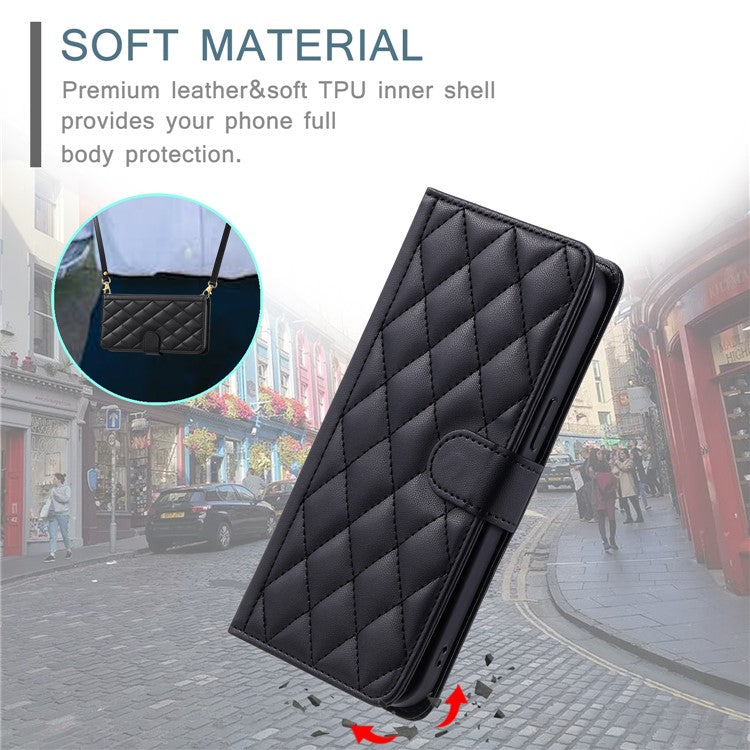 Leather Case for Xiaomi Poco C75 4G / Redmi 14R 5G / 14C 4G Wallet Rhombus Grid Phone Cover - Black