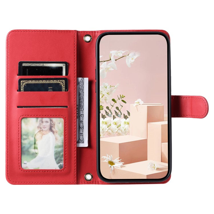 Leather Case for Xiaomi Poco C75 4G / Redmi 14R 5G / 14C 4G Wallet Rhombus Grid Phone Cover - Red