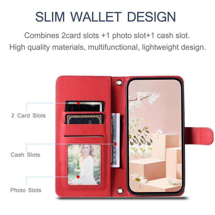 Leather Case for Xiaomi Poco C75 4G / Redmi 14R 5G / 14C 4G Wallet Rhombus Grid Phone Cover - Red