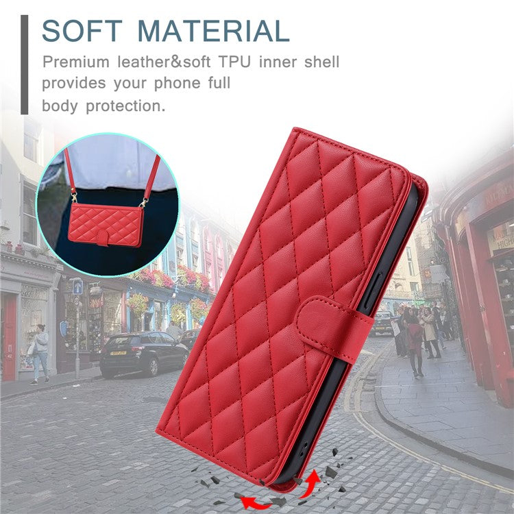 Leather Case for Xiaomi Poco C75 4G / Redmi 14R 5G / 14C 4G Wallet Rhombus Grid Phone Cover - Red