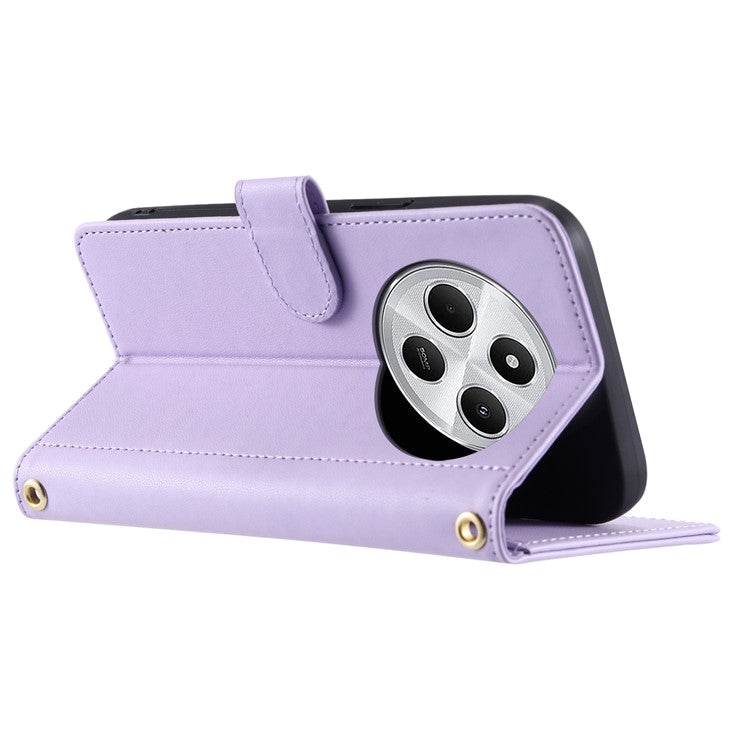 Leather Case for Xiaomi Poco C75 4G / Redmi 14R 5G / 14C 4G Wallet Rhombus Grid Phone Cover - Purple