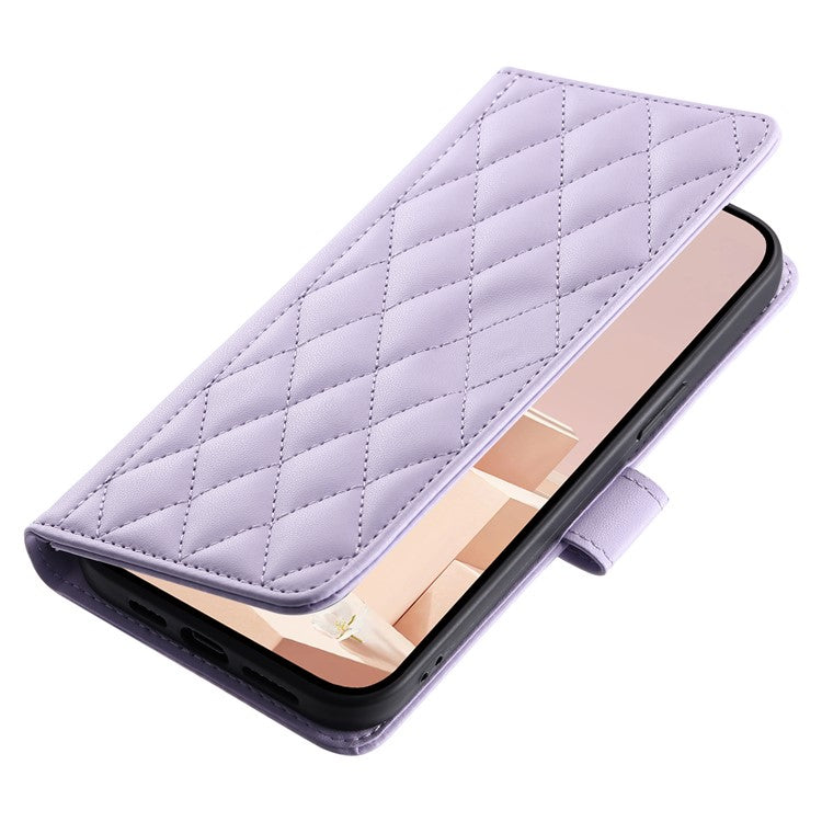 Leather Case for Xiaomi Poco C75 4G / Redmi 14R 5G / 14C 4G Wallet Rhombus Grid Phone Cover - Purple