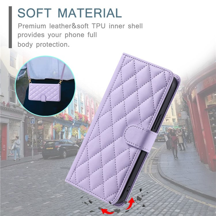 Leather Case for Xiaomi Poco C75 4G / Redmi 14R 5G / 14C 4G Wallet Rhombus Grid Phone Cover - Purple