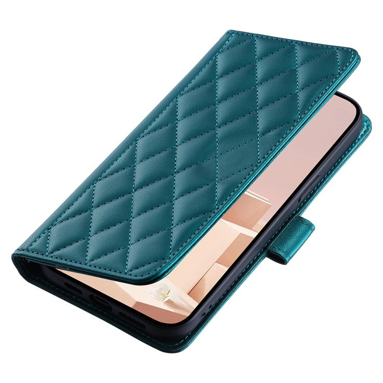 Leather Case for Xiaomi Poco C75 4G / Redmi 14R 5G / 14C 4G Wallet Rhombus Grid Phone Cover - Green