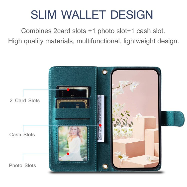 Leather Case for Xiaomi Poco C75 4G / Redmi 14R 5G / 14C 4G Wallet Rhombus Grid Phone Cover - Green