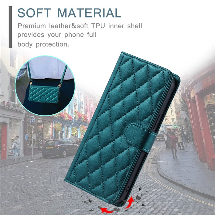 Leather Case for Xiaomi Poco C75 4G / Redmi 14R 5G / 14C 4G Wallet Rhombus Grid Phone Cover - Green