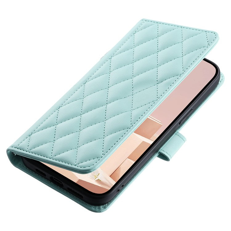 Leather Case for Xiaomi Poco C75 4G / Redmi 14R 5G / 14C 4G Wallet Rhombus Grid Phone Cover - Mint Green