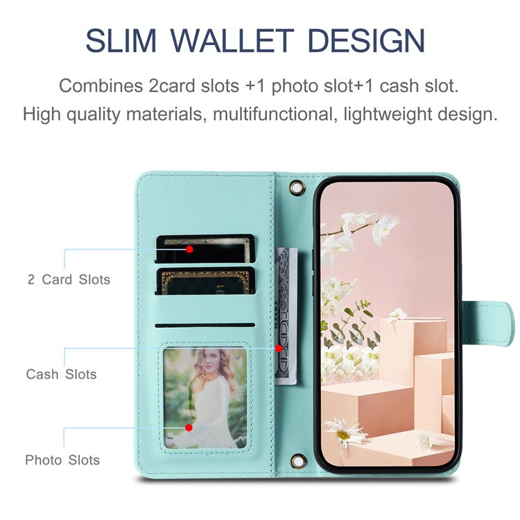 Leather Case for Xiaomi Poco C75 4G / Redmi 14R 5G / 14C 4G Wallet Rhombus Grid Phone Cover - Mint Green