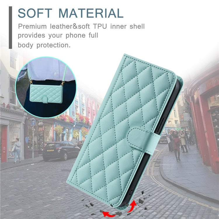 Leather Case for Xiaomi Poco C75 4G / Redmi 14R 5G / 14C 4G Wallet Rhombus Grid Phone Cover - Mint Green