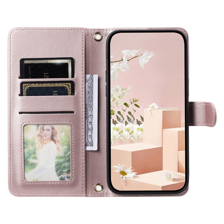 Leather Case for Xiaomi Poco C75 4G / Redmi 14R 5G / 14C 4G Wallet Rhombus Grid Phone Cover - Rose Gold