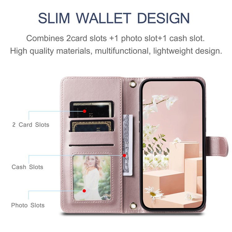 Leather Case for Xiaomi Poco C75 4G / Redmi 14R 5G / 14C 4G Wallet Rhombus Grid Phone Cover - Rose Gold