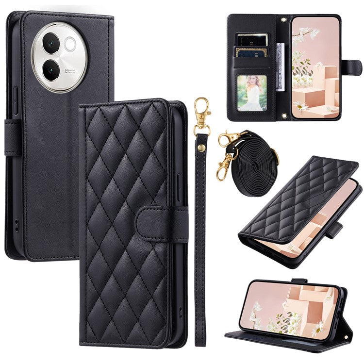 For vivo V40 Lite 5G / V30e 5G Wallet Case Rhombus Grid PU Leather Phone Cover - Black