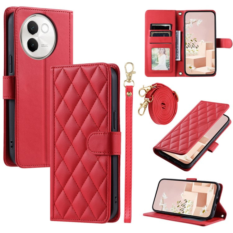 For vivo V40 Lite 5G / V30e 5G Wallet Case Rhombus Grid PU Leather Phone Cover - Red