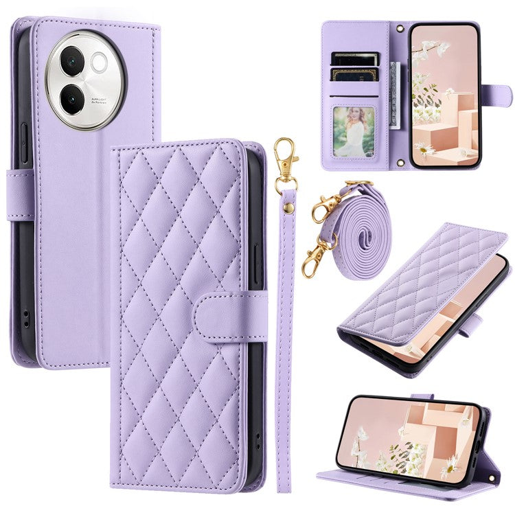 For vivo V40 Lite 5G / V30e 5G Wallet Case Rhombus Grid PU Leather Phone Cover - Purple