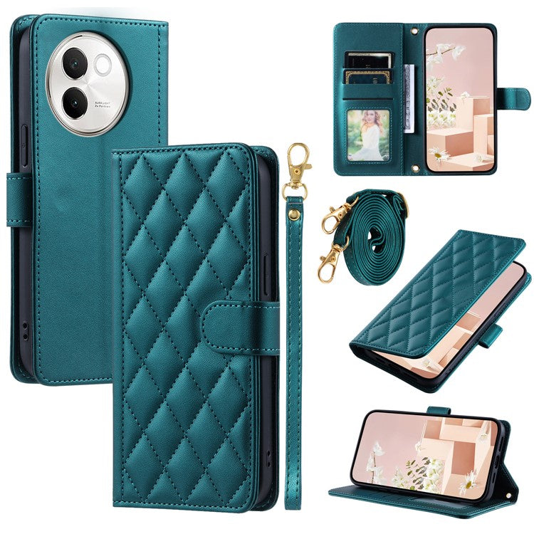 For vivo V40 Lite 5G / V30e 5G Wallet Case Rhombus Grid PU Leather Phone Cover - Green