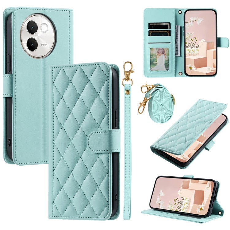 For vivo V40 Lite 5G / V30e 5G Wallet Case Rhombus Grid PU Leather Phone Cover - Mint Green