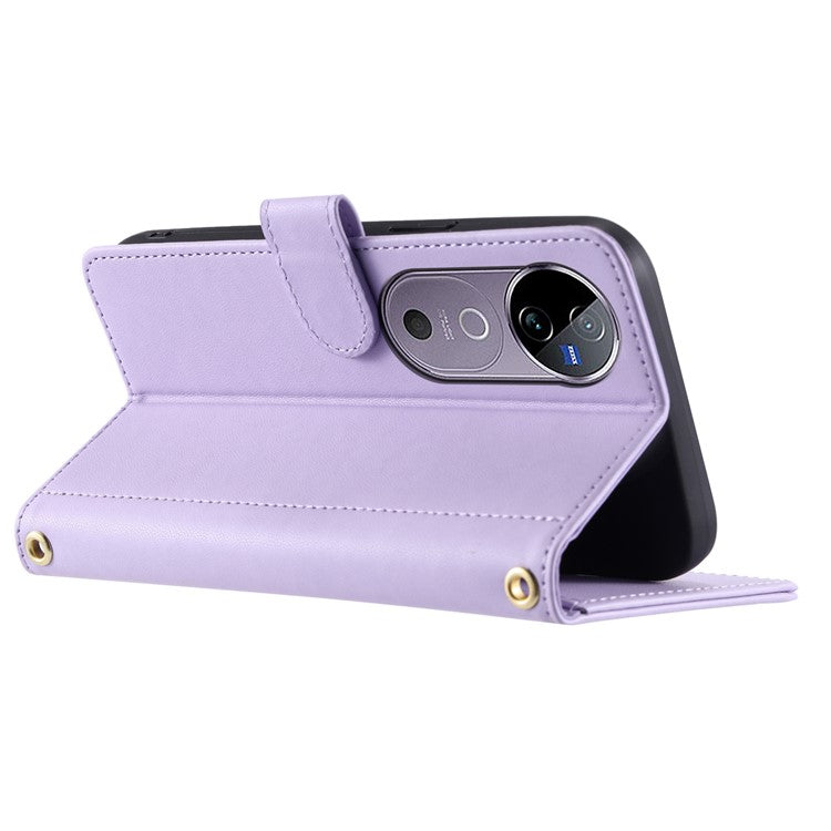 Leather Case for vivo T3 Ultra 5G / V40 Pro 5G / V40 5G / S19 Pro 5G Wallet Rhombus Grid Phone Cover - Purple