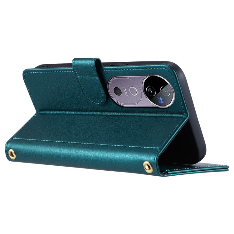 Leather Case for vivo T3 Ultra 5G / V40 Pro 5G / V40 5G / S19 Pro 5G Wallet Rhombus Grid Phone Cover - Green