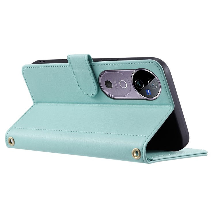 Leather Case for vivo T3 Ultra 5G / V40 Pro 5G / V40 5G / S19 Pro 5G Wallet Rhombus Grid Phone Cover - Mint Green