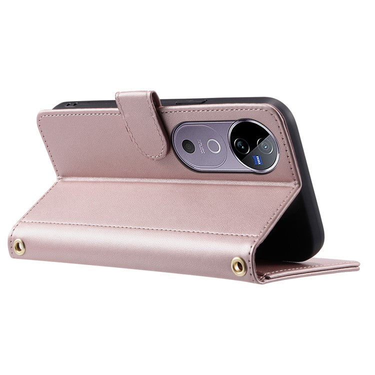 Leather Case for vivo T3 Ultra 5G / V40 Pro 5G / V40 5G / S19 Pro 5G Wallet Rhombus Grid Phone Cover - Rose Gold