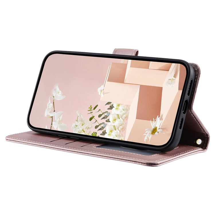 Leather Case for vivo T3 Ultra 5G / V40 Pro 5G / V40 5G / S19 Pro 5G Wallet Rhombus Grid Phone Cover - Rose Gold