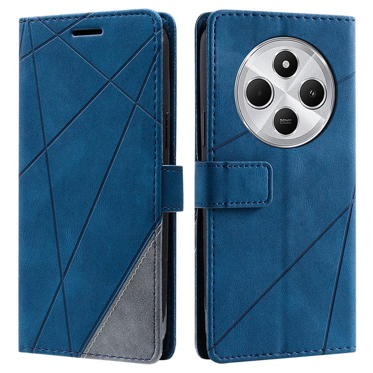 Leather Case for Xiaomi Poco C75 4G / Redmi 14R 5G / 14C 4G Splicing Wallet Phone Cover - Blue