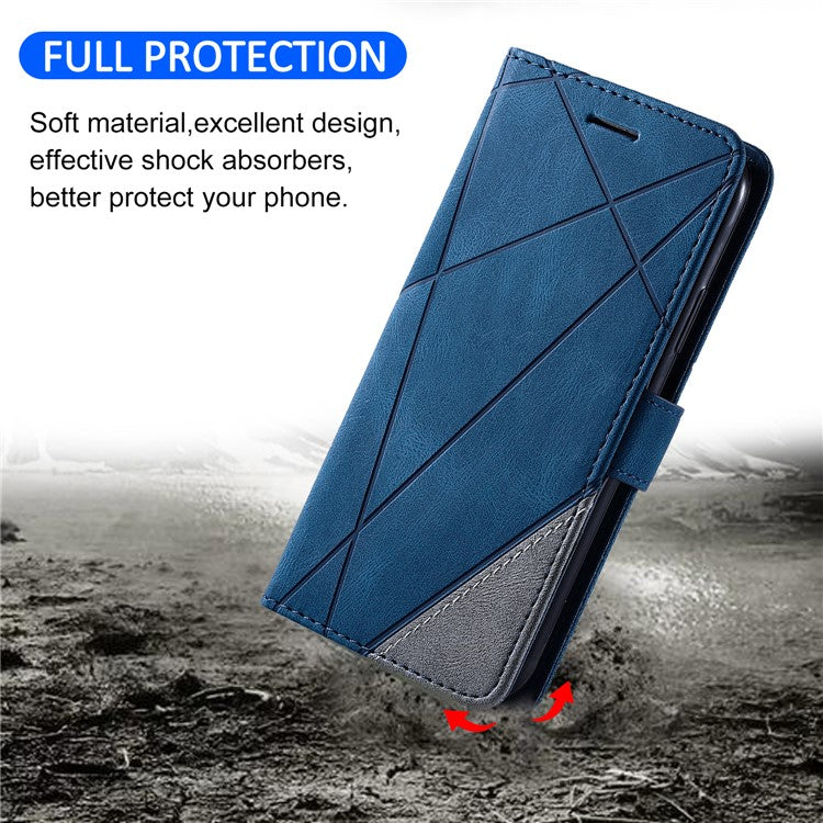 Leather Case for Xiaomi Poco C75 4G / Redmi 14R 5G / 14C 4G Splicing Wallet Phone Cover - Blue