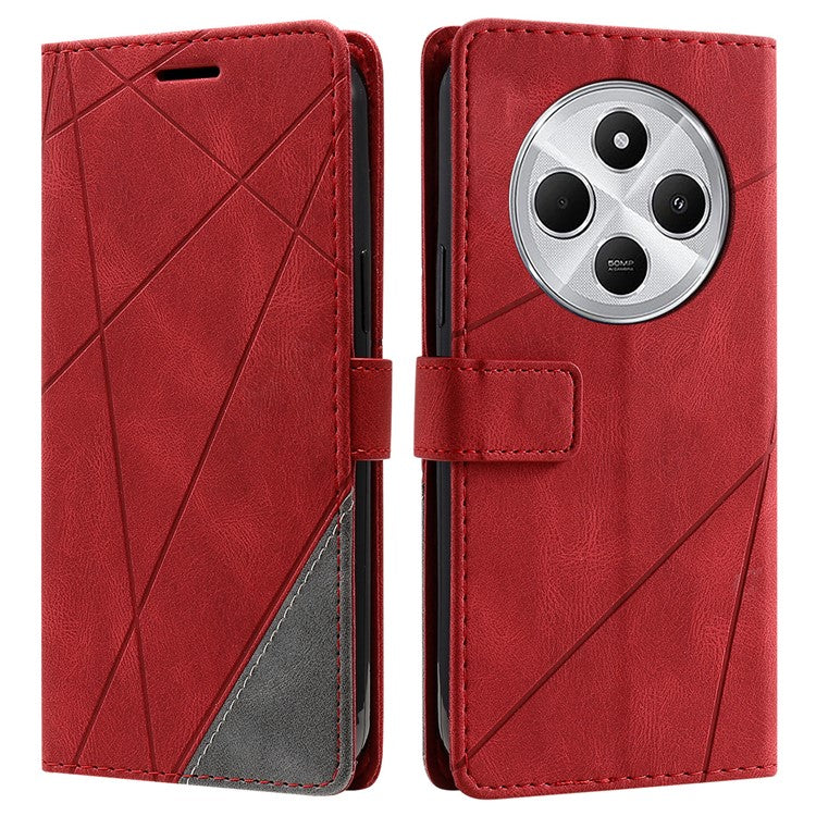 Leather Case for Xiaomi Poco C75 4G / Redmi 14R 5G / 14C 4G Splicing Wallet Phone Cover - Red