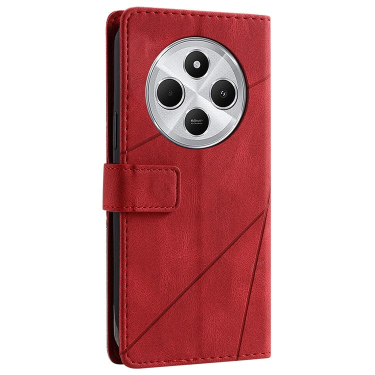 Leather Case for Xiaomi Poco C75 4G / Redmi 14R 5G / 14C 4G Splicing Wallet Phone Cover - Red