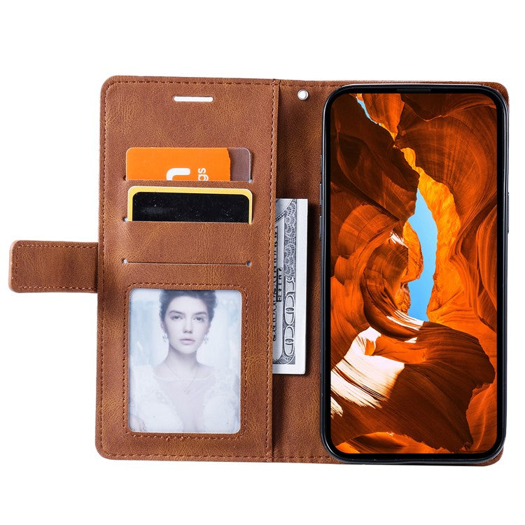 Leather Case for Xiaomi Poco C75 4G / Redmi 14R 5G / 14C 4G Splicing Wallet Phone Cover - Brown