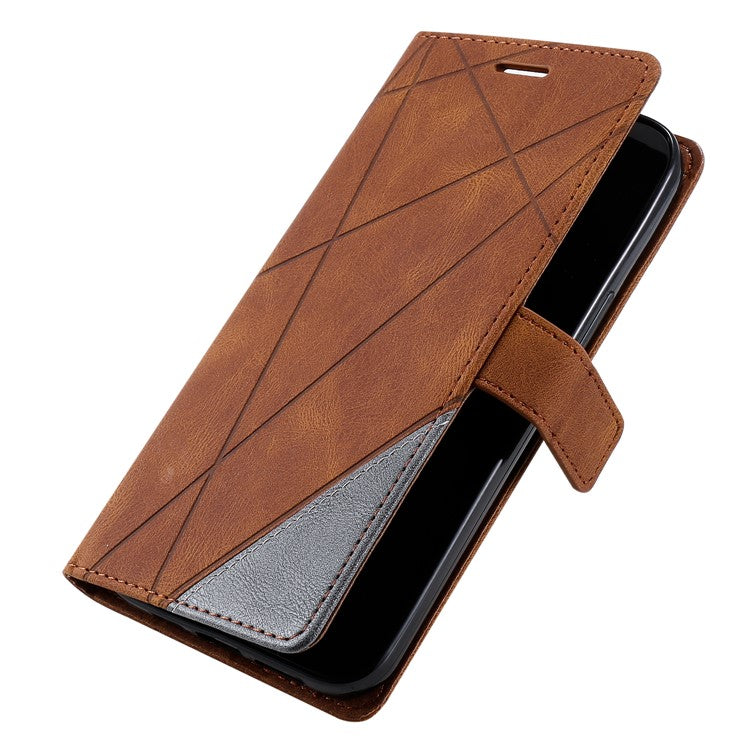 Leather Case for Xiaomi Poco C75 4G / Redmi 14R 5G / 14C 4G Splicing Wallet Phone Cover - Brown