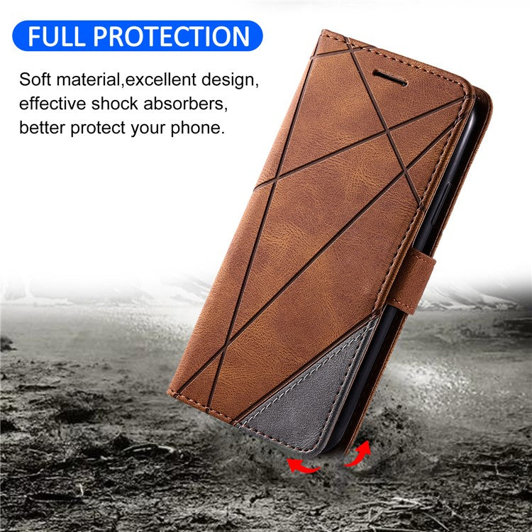 Leather Case for Xiaomi Poco C75 4G / Redmi 14R 5G / 14C 4G Splicing Wallet Phone Cover - Brown