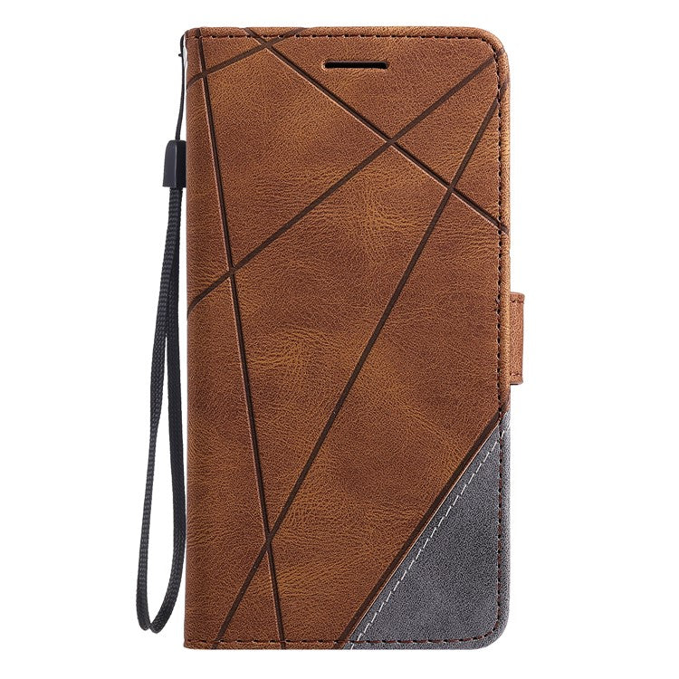 Leather Case for Xiaomi Poco C75 4G / Redmi 14R 5G / 14C 4G Splicing Wallet Phone Cover - Brown